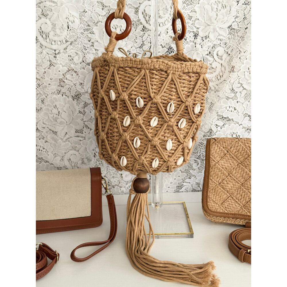 Lot of 3 Boho Straw Crossbody Bags Woven Raffia Shell Beach Summer NWOT - Picture 9 of 14